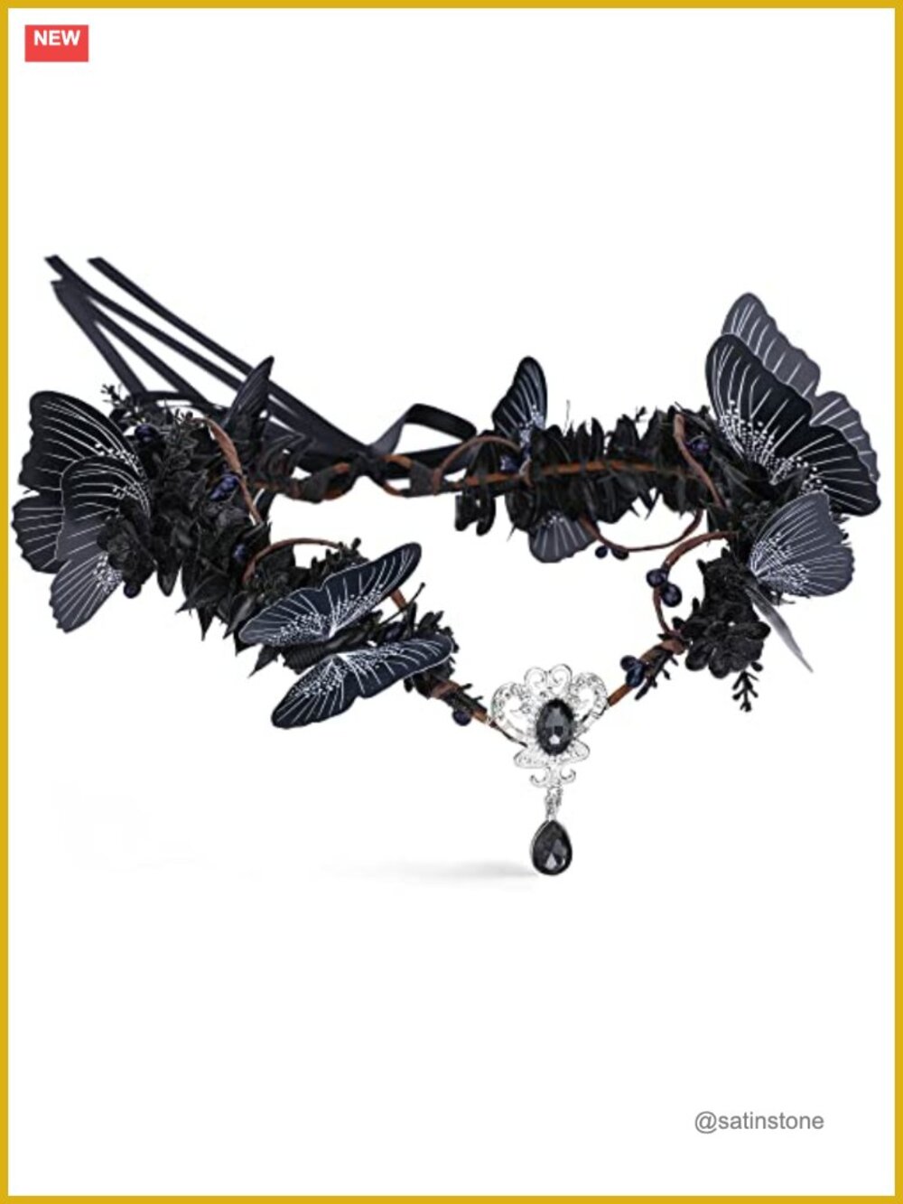 Handmade Dark Fairy Crown Butterfly Headpiece Gothic Floral Tiara Cosplay